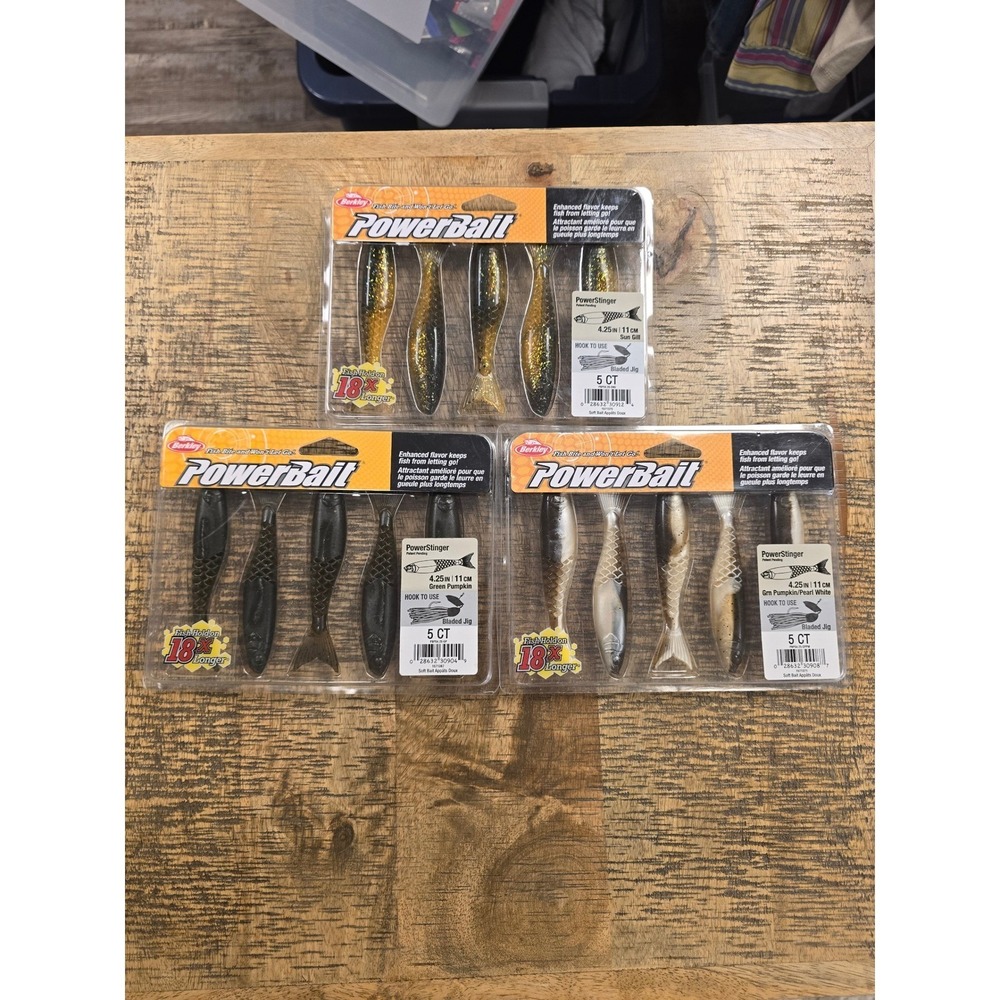 Berkley PowerBait PowerStinger 4.25 Soft Bait Lure 3 Pack Sun Gill Green Pumpkin